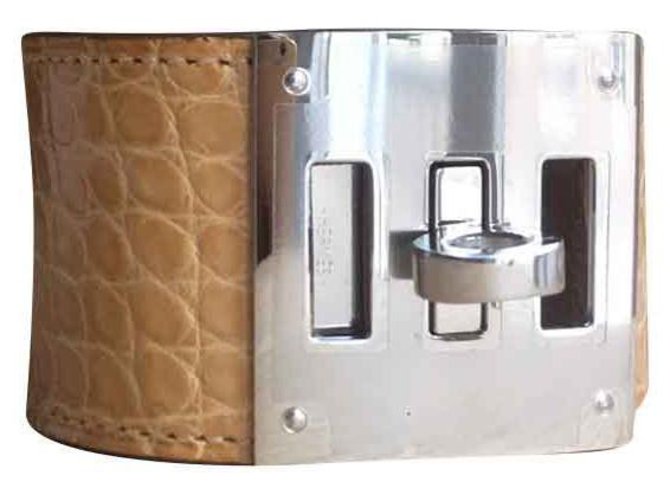 Superbe bracelet Hermès Kelly dog, alligator shiny, NEUF Cuirs exotiques Beige  ref.149901