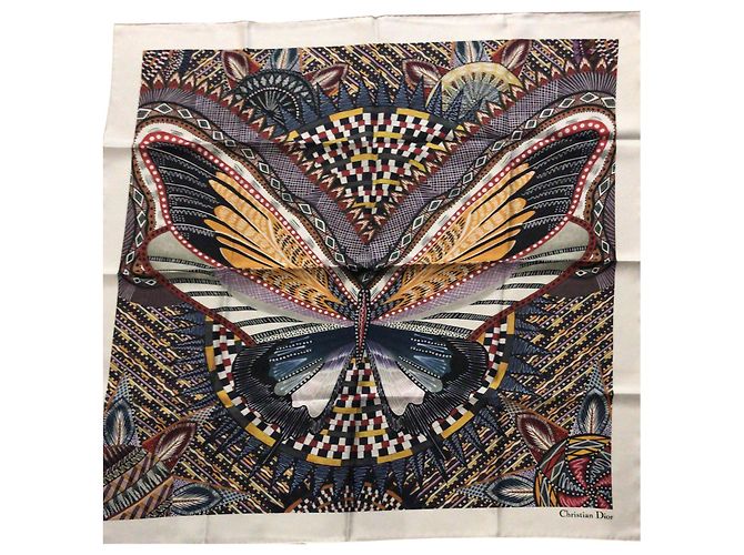 Christian Dior Foulard Ritual-D Sciarpa di seta arancione farfalla