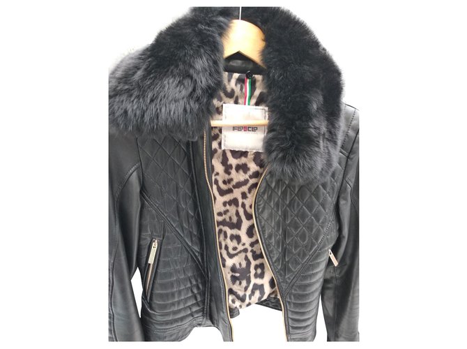 Autre Marque leather jacket detachable collar Black Lambskin  ref.150018