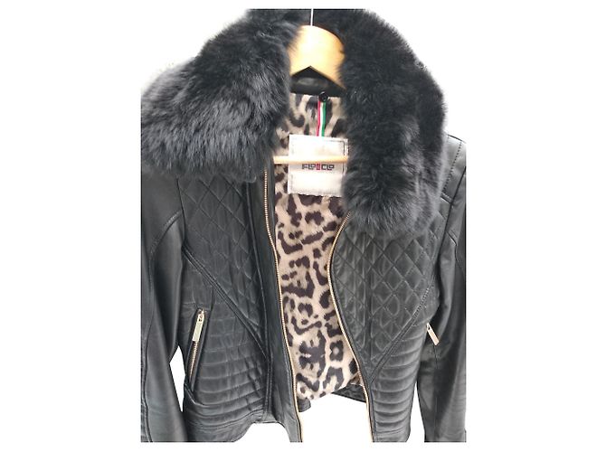Autre Marque leather jacket detachable collar Black