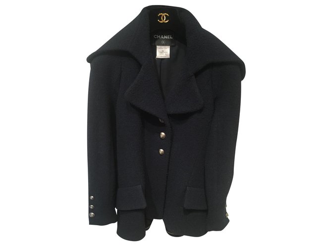 Chanel Jackets Navy blue Wool Polyamide  ref.150052