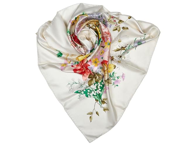 Gucci bufanda de seda floral blanca Blanco Multicolor Crudo Paño  ref.150089