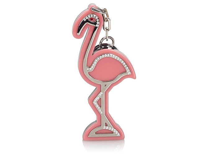 Llavero Miu Miu Pink Flamingo Plata Rosa Acero Metal  ref.150114