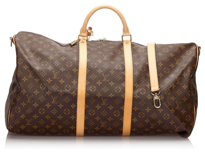 Louis Vuitton Brown Monogram Keepall Bandouliere 60 Leather Cloth  ref.150159