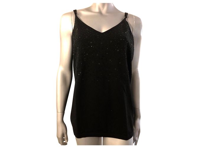 Autre Marque Top senza maniche Lucia in seta nero con glitter