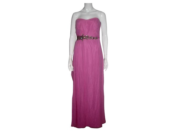 Vestido Marchesa de chiffon de seda com adornos Rosa