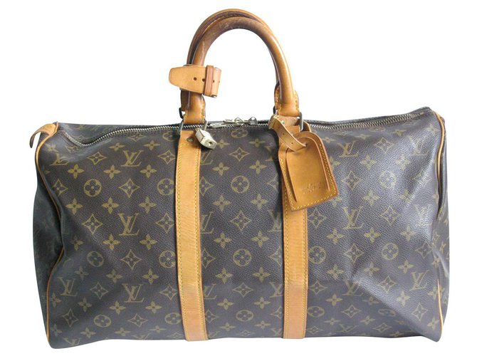 Louis Vuitton keepall 45 Brown Leather Cloth  ref.150234