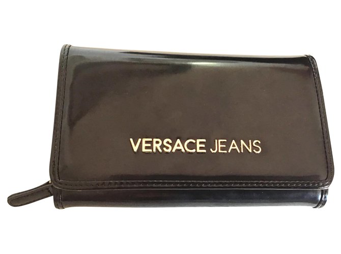 Versace portefeuilles Cuir vernis Noir Argenté  ref.150244