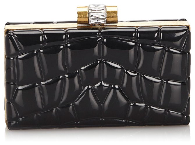 Yves Saint Laurent YSL Black Embossed Patent Leather Clutch Bag Metal  ref.150276