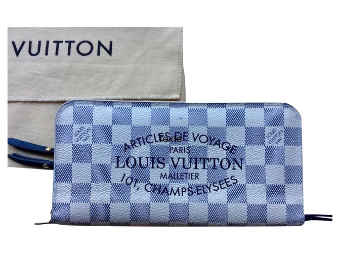 Brazza Portefeuille long Louis Vuitton modèle Damier Azur "Insolite" Cuir Toile Bleu Beige  ref.150376