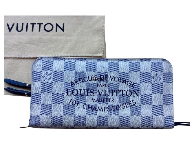 Brazza Louis Vuitton long wallet Damier Azur model Unusual Blue Beige  Leather Cloth ref.150376 - Joli Closet