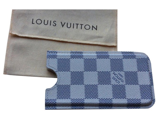 Louis Vuitton phone case Damier Azur canvas reconverted business card holder  Blue Beige Leather Cloth ref.150381 - Joli Closet