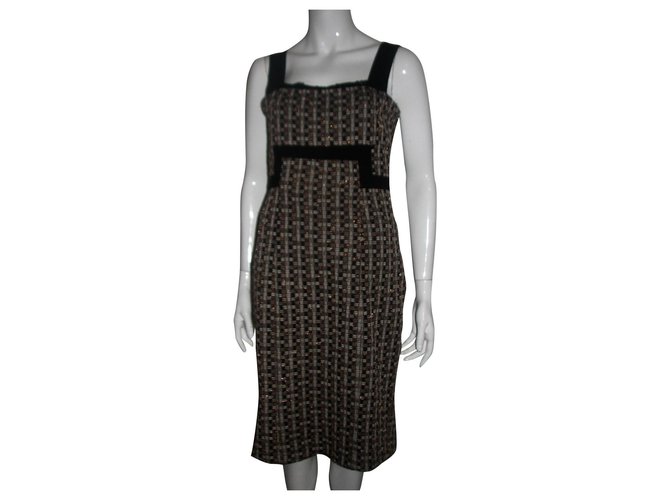 Diane Von Furstenberg Tai dress with metallic accents Brown Black Wool  ref.150413