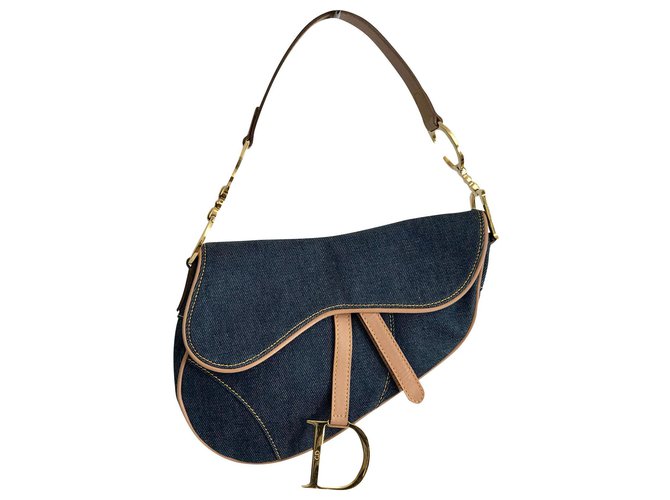 Saddle bag Dior Denim Cuir Jean Bleu  ref.150465