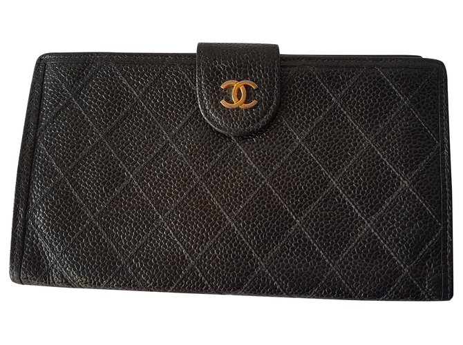 Chanel portefeuilles Cuir Noir  ref.150468