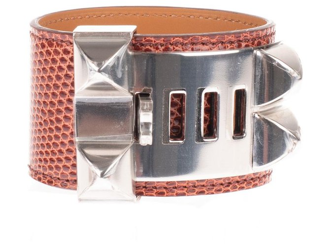 Hermès bracelet Dog collar in Cognac lizard leather, hardware in palladium silver, new condition! Golden Exotic leather  ref.150476