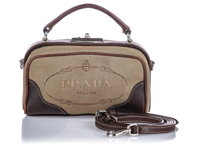 Prada Brown Canapa Canvas Crossbody Bag Light brown Dark brown Leather  Cloth Cloth ref.134271 - Joli Closet