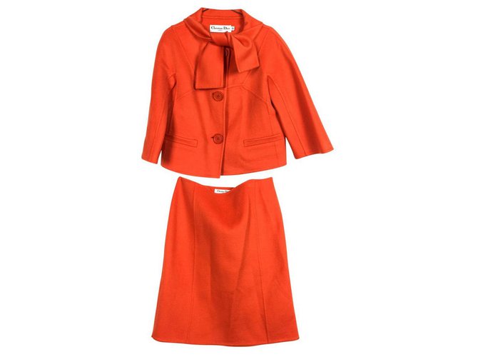 Christian Dior Orange cashmere skirt suit Lycra  ref.150616