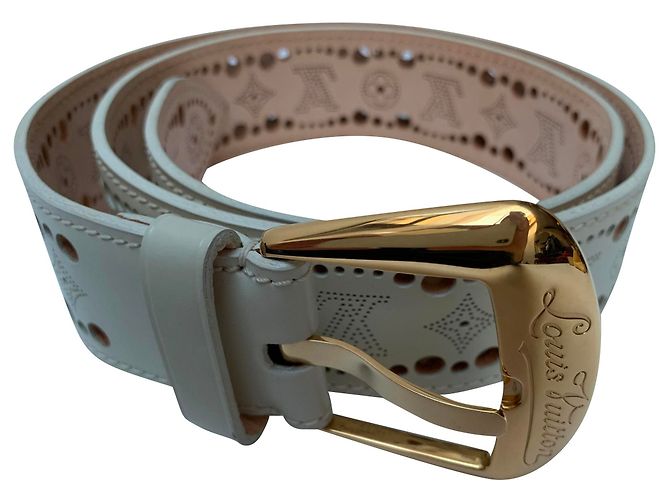 Cinturón Louis Vuitton de encaje de cuero Eggshell Blanco roto