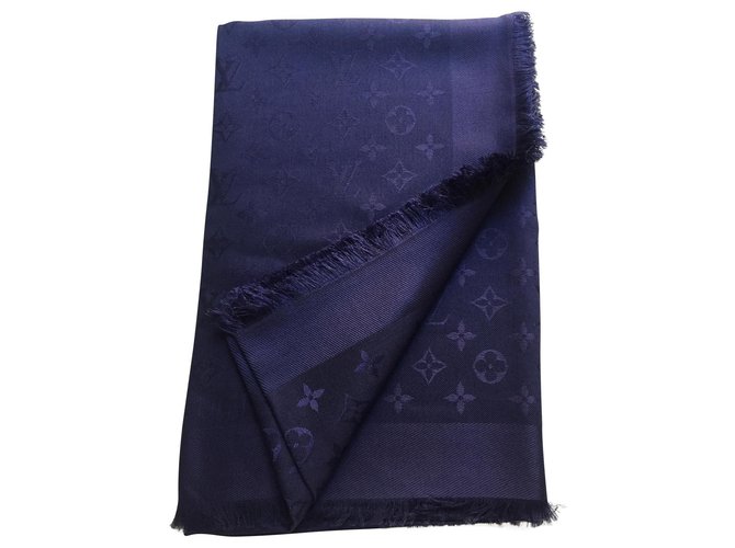 Louis Vuitton Monogram Scarf Blue Wool  ref.150718
