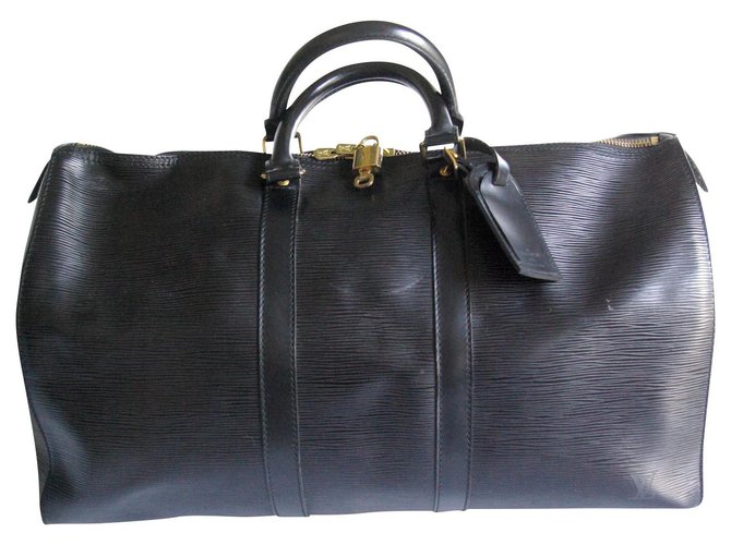 Louis Vuitton Keepall 45 Cuir épi noir Nero D'oro Pelle  ref.150727