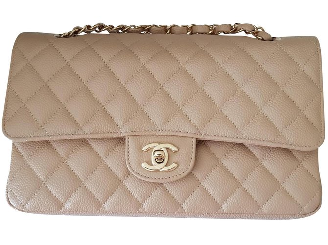 Timeless Chanel Bolsas Bege Couro  ref.150732