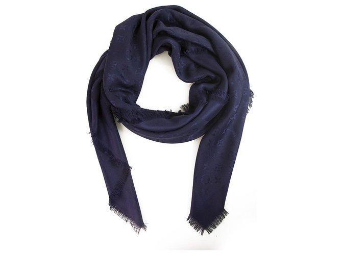 Louis Vuitton monogram Night Blue Tone on tone shawl weaved jacquard silk M72412  ref.150743