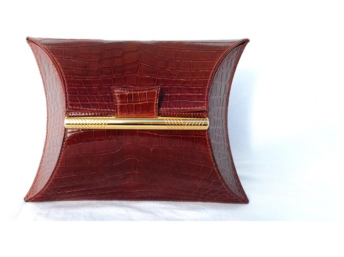Hermès Clutch Bag Pouch Minaudière Handbag Brown Crocodile Ghw Light brown Exotic leather  ref.150747