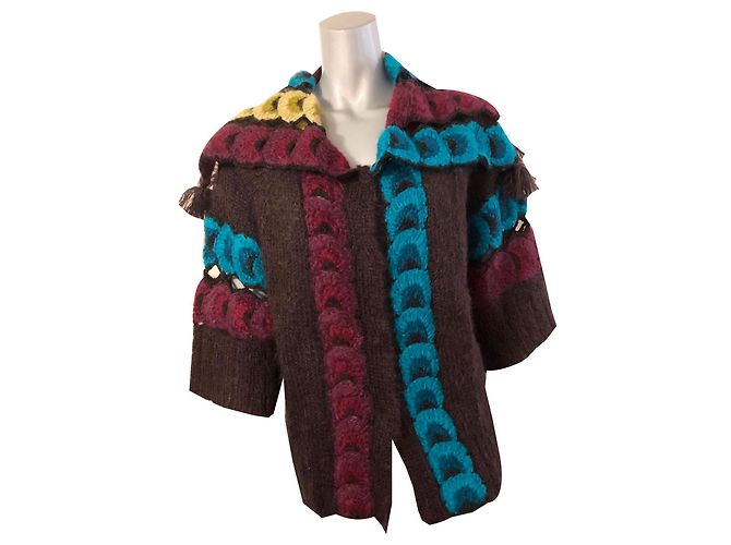 Kenzo Weste aus Mohair in Braun mit Multicolormuster