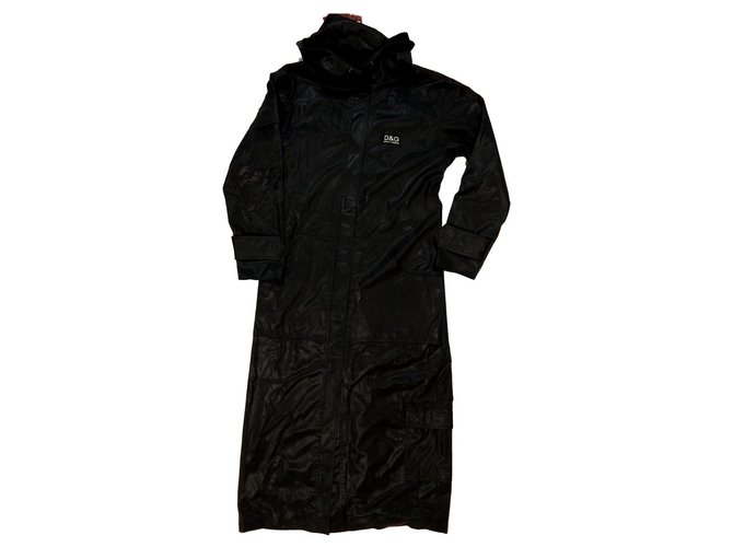 D&G D & G Dolce Gabbana Maxi chaqueta de lluvia con capucha negro Goma  ref.150822