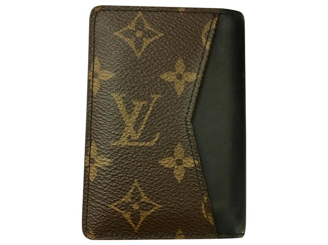 Titular do cartão Louis Vuitton Preto Castanho escuro Couro Lona  ref.150887