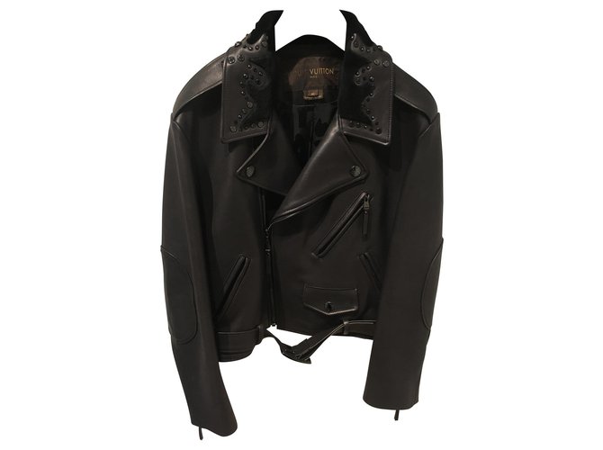 Louis Vuitton Biker jackets Black Leather Fur  ref.150913