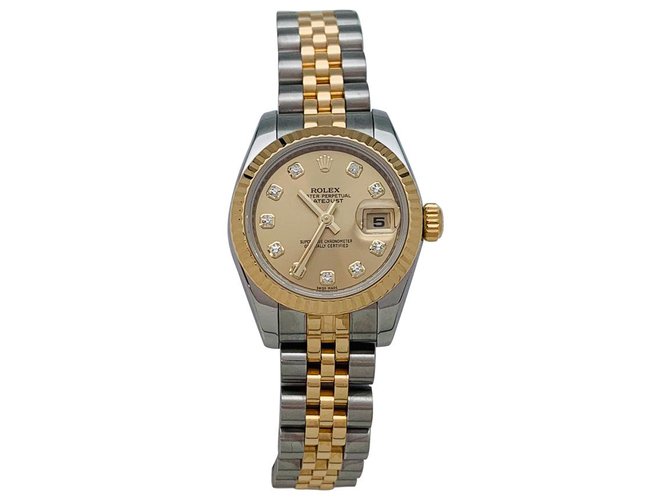 Rolex "Oyster Perpetual Date" Uhr aus Stahl und Gelbgold, Diamanten. Gelbes Gold  ref.150932