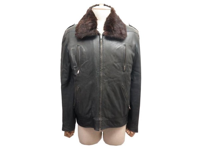 Hermès - Bomber jacket with fur lining (removable) Dark brown Leather  ref.151012