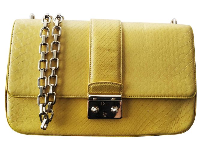 Borsa a mano Christian Dior Miss Dior Python Gialla Giallo