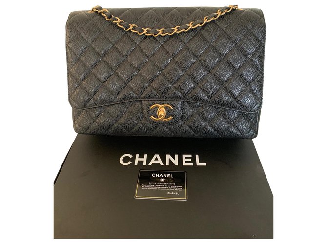 Classique Chanel Maxi Jumbo Cuir Noir  ref.151099