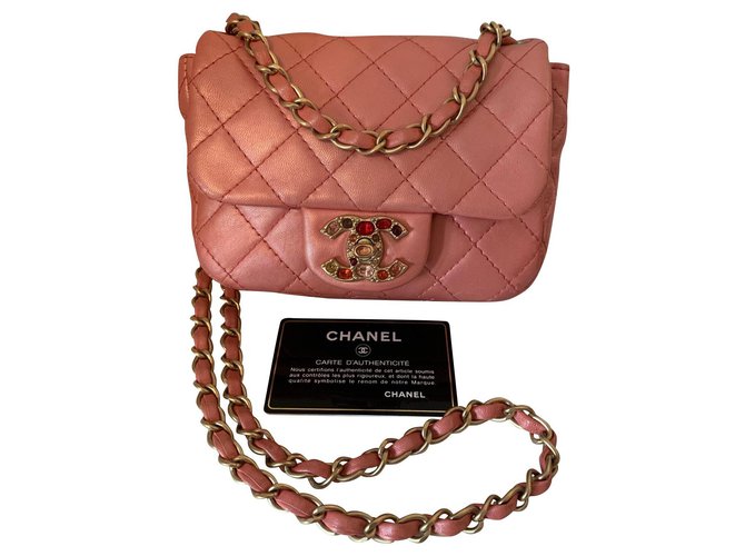 Timeless Chanel Mini Classic Rosa Couro  ref.151103