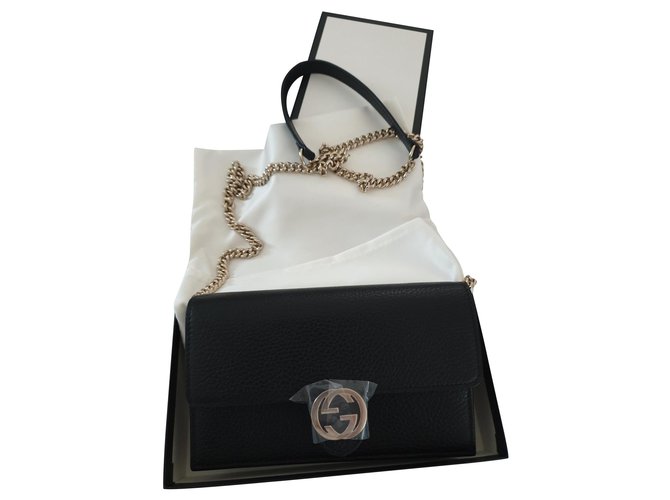 Gucci Wallet on chain Cuir Noir  ref.151143