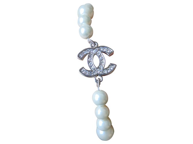 Sublime bracelet Chanel perles et strass Acier Argenté Blanc  ref.151164