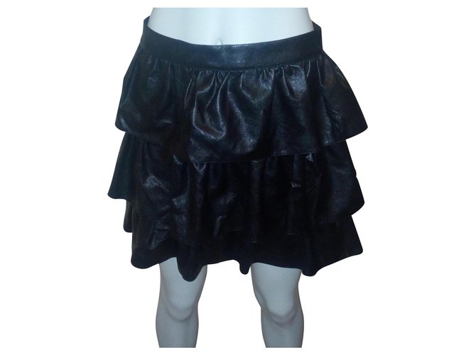 Stella Mc Cartney falda rayada con gradas Negro Polipiel  ref.151205