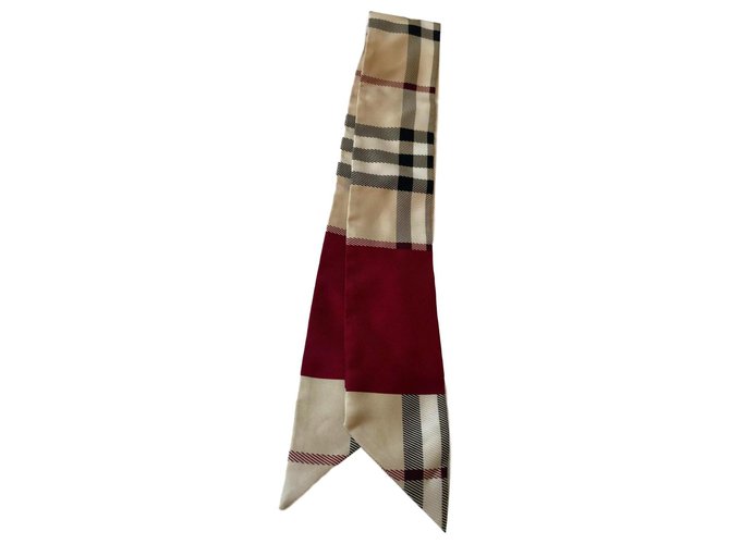 Burberry Silk scarves Red Beige  ref.151260