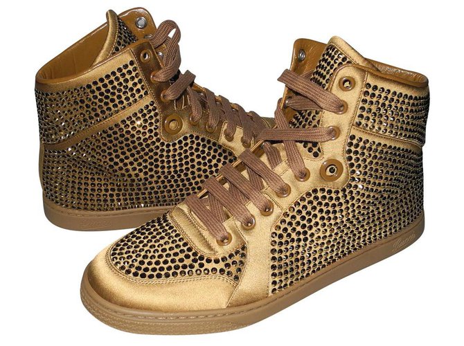 Gucci sneakers Cuir Satin Doré Bronze  ref.151278