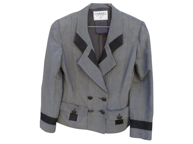 Chanel Jackets Black Grey Silk  ref.151279