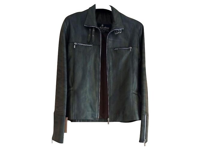 Autre Marque Giacca in vera pelle verde e nera Verde scuro