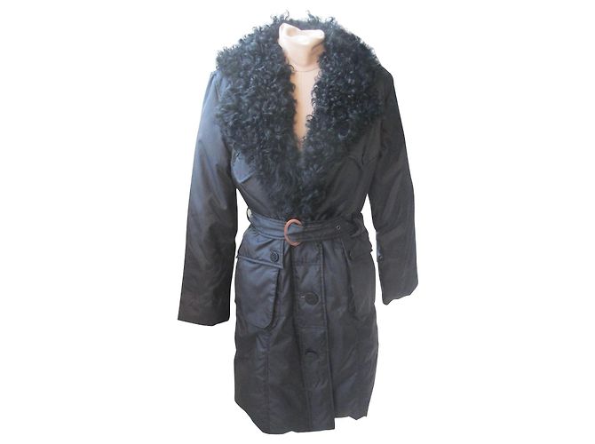 Balmain Black Down Jacket with Lamb Fur Collar
