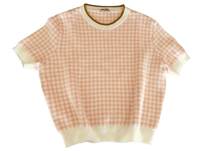 Miu Miu Knitwear Pink White Cotton  ref.151429