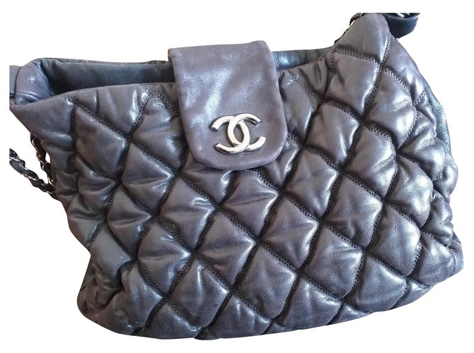 Classique Chanel grand shopping Cuir Gris anthracite  ref.151437