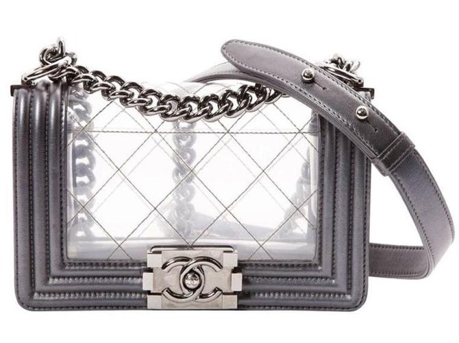 Boy Chanel Handbags Grey Leather Plastic  ref.151490