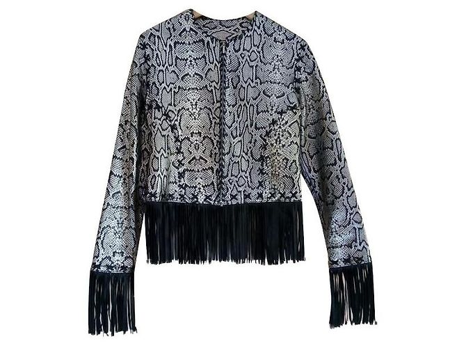 Autre Marque FOX LEATHER BRAND Fransen Lederjacke aus Schlangleder Schwarz Silber