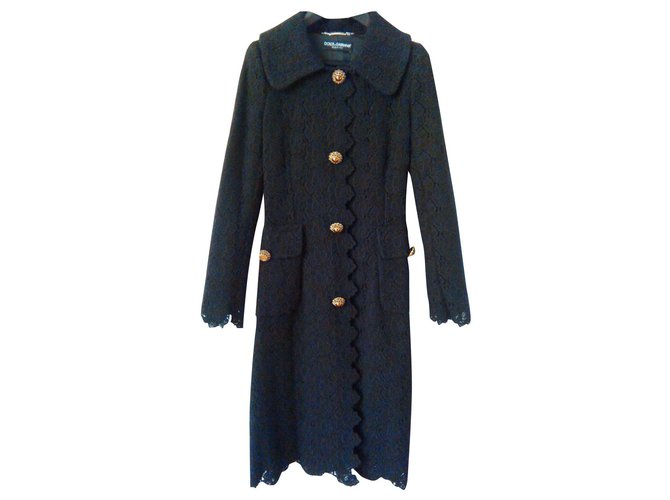 DOLCE & GABBANA Wool  Lace Coat Black  ref.151579